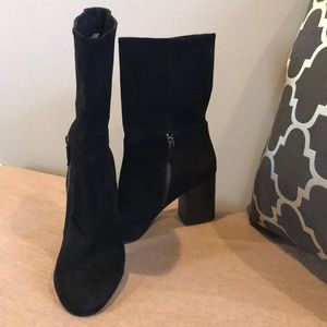Black Suede Mid Heel Boots by Eileen Fisher Size 8